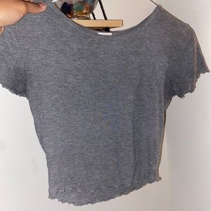 Grey Ribbed Cropped Top Short Sleeve
